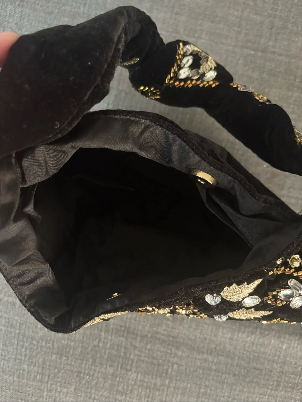 Embellished Black Velvet Shoulder Bag with Gold & Crystal Accents